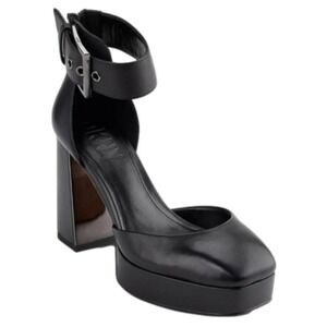 DKNY Black Leather Ankle Strap Platform Block Heel‎ Pumps Dress Shoes Size 8 New